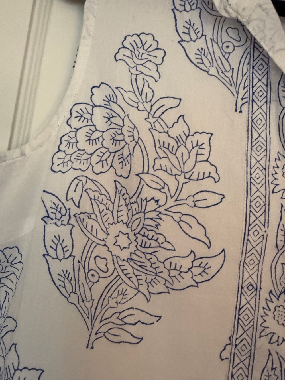 Oliphant White Sleeveless Mini Dress with Blue Floral Print - Picture 2 of 6